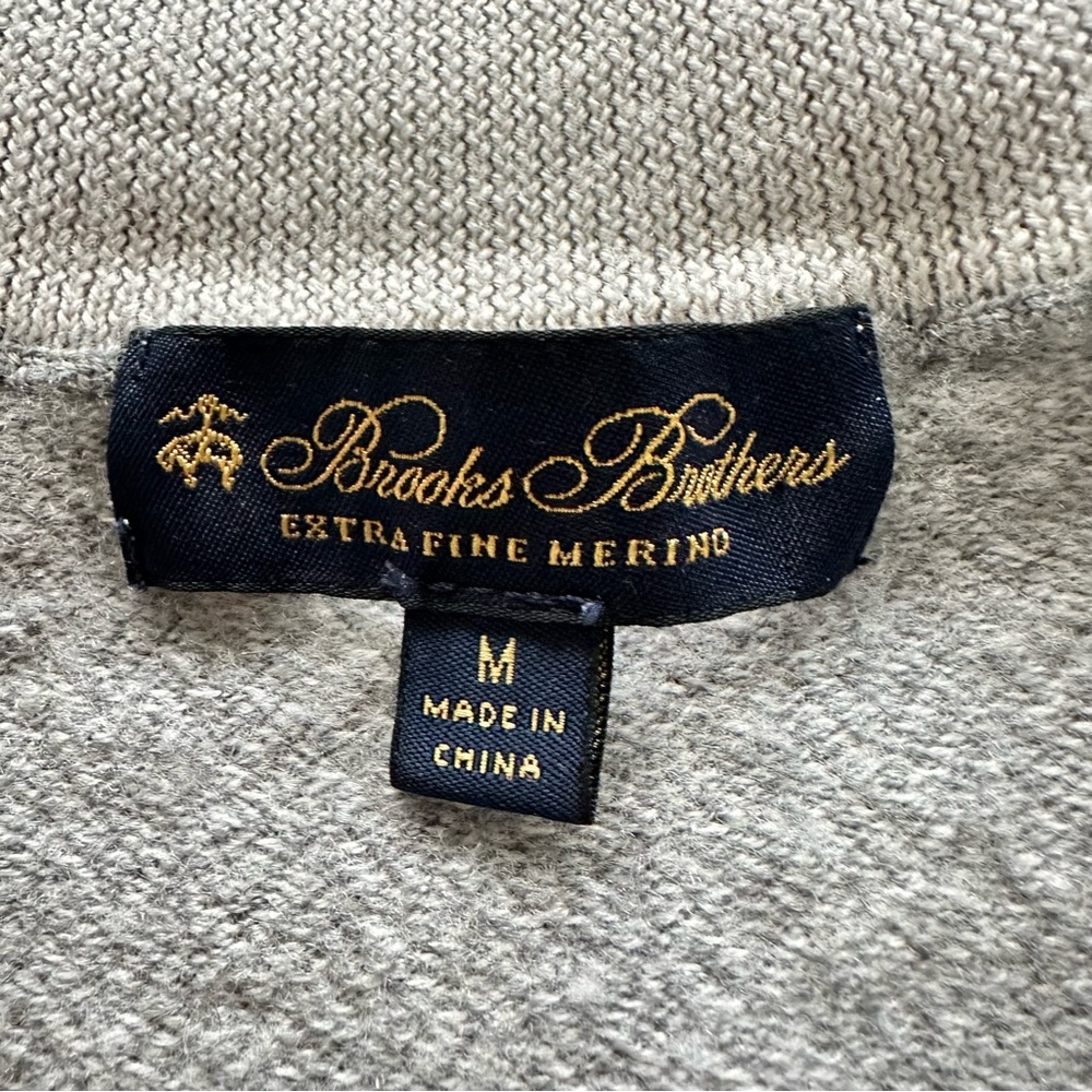 Brooks Brothers Men Grey Size Medium Merino Wool 1/4 Zip Herringbone Sweater - Picture 14 of 14